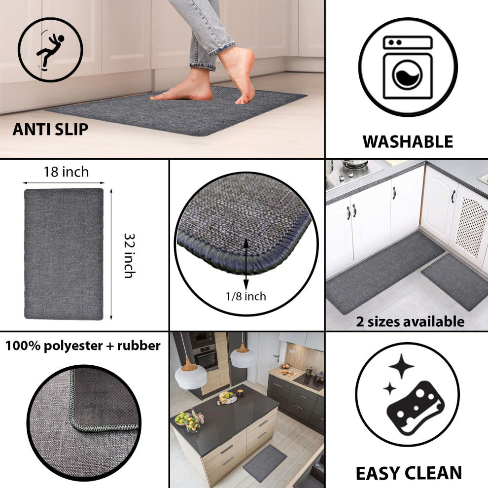 Woven Effect, Dark Gray, Kitchen Mat