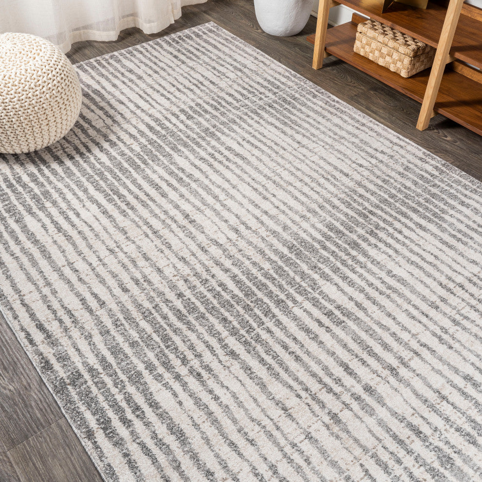 Skoura Modern Bold Stripe Beige/Dark Gray 3 ft. x 5 ft. Area Rug