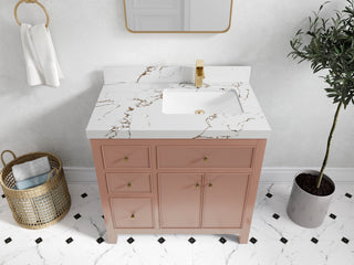 Sonoma 36" Right Offset Reeded Bath Vanity in Warm Terracotta, 2"  Viola Brown