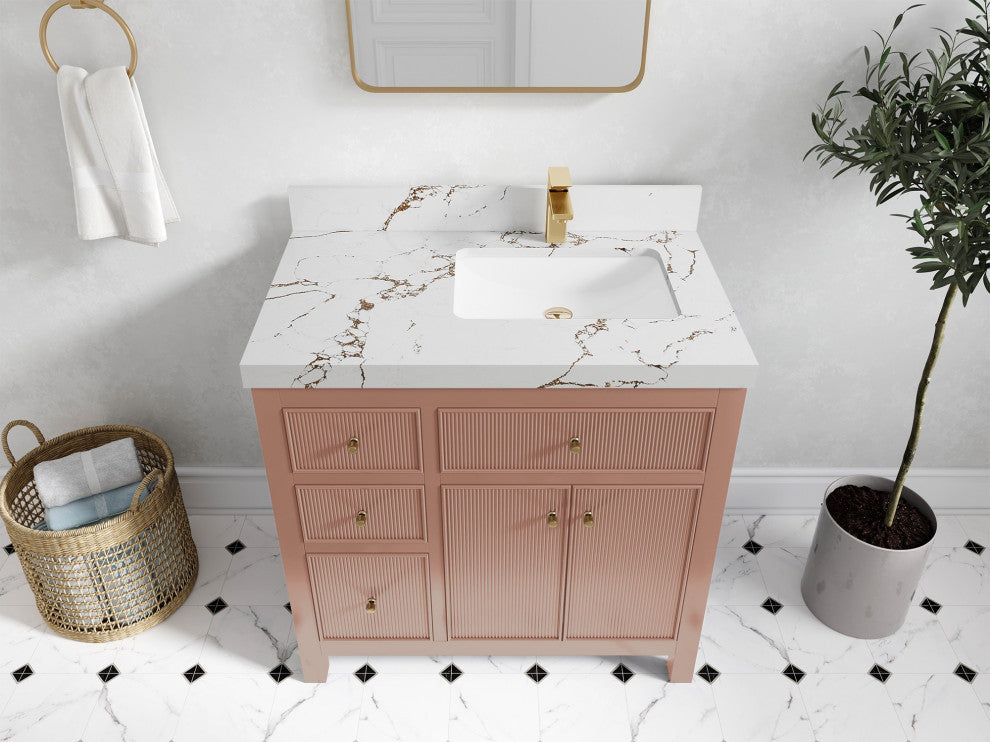 Sonoma 36" Right Offset Reeded Bath Vanity in Warm Terracotta, 2"  Viola Brown