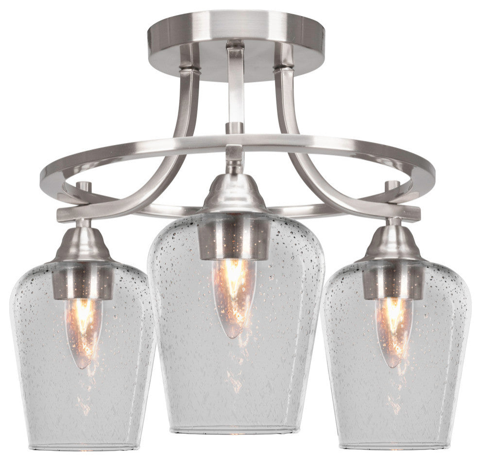 Paramount 3-Light Semi-Flush Light, Brushed Nickel, 5" Clear Bubble Glass