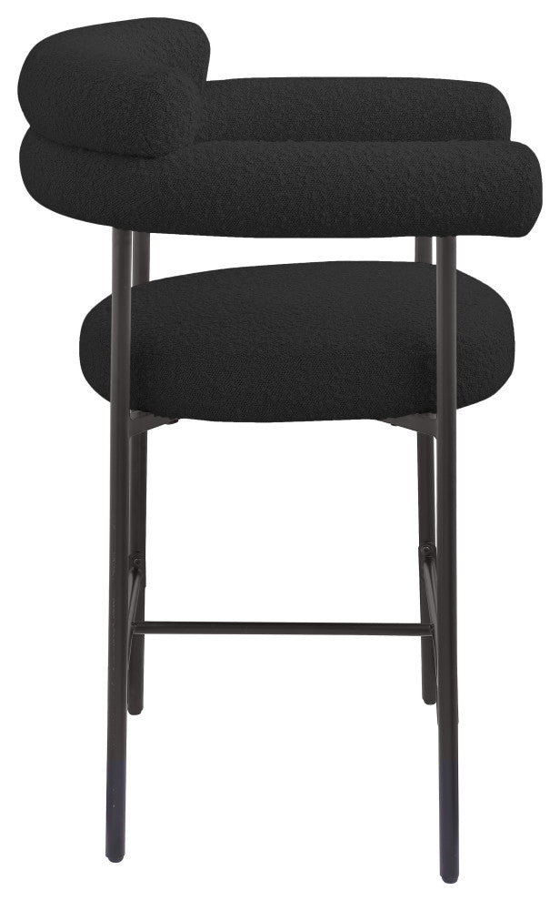 Blake Boucle Fabric Upholstered Counter Stool, Set of 2, Black, Matte Finish