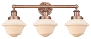 Oxford 3-Light 25" Bath Vanity Light, Antique Copper Finish, Matte White Shade