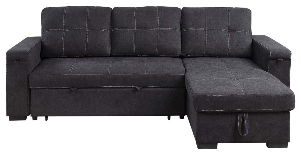 Toby Woven Fabric Reversible Sleeper Sectional, Storage, Cupholder, Black