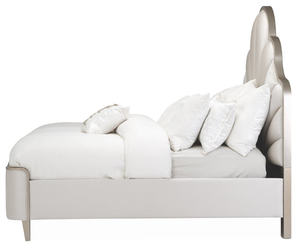 Aico Amini Malibu Crest Cal King Scalloped Panel Bed in Chardonnay