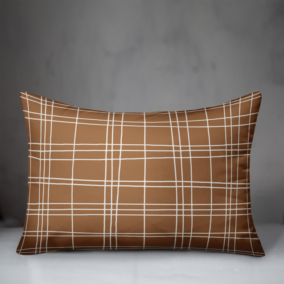 Burnt Orange Hand Drawn Checkerboard 14x20 Spun Poly Pillow