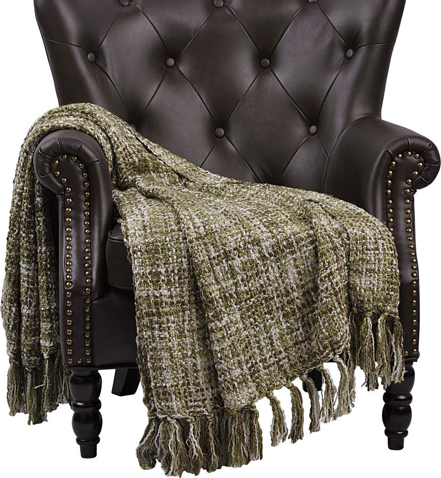 Jumbo Naga Knitted Throw Blanket, Martini Olive, 60"x80"