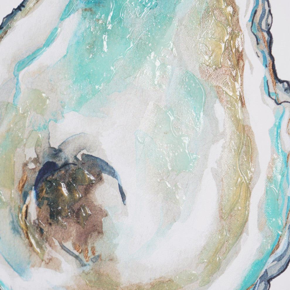 Pacific Oyster Coastal Embellished Canvas Wall Art Print - 20"x20"