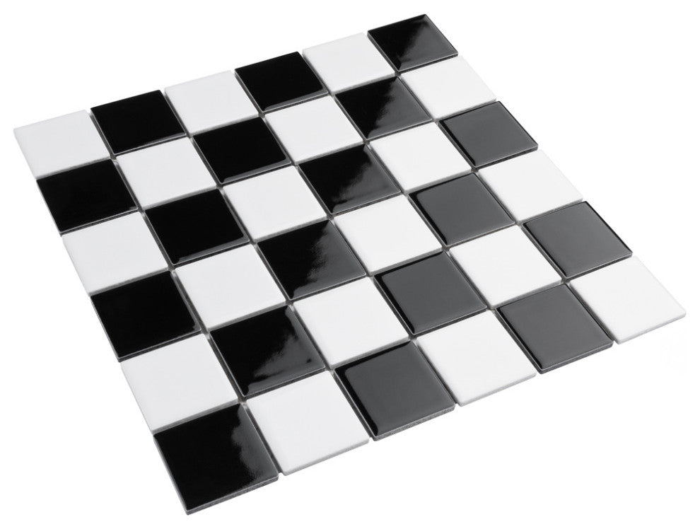Metro Quad Checkerboard Glossy Black and White Porcelain Floor and Wall Tile