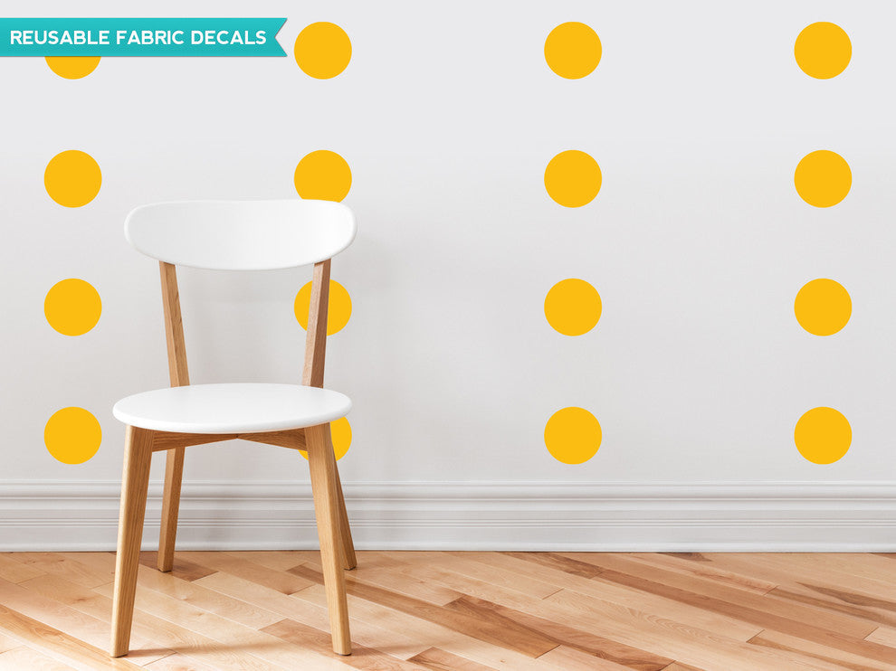 Polka Dot Fabric Wall Decals, Set of 48, 4" Polka Dots, Yellow Orange