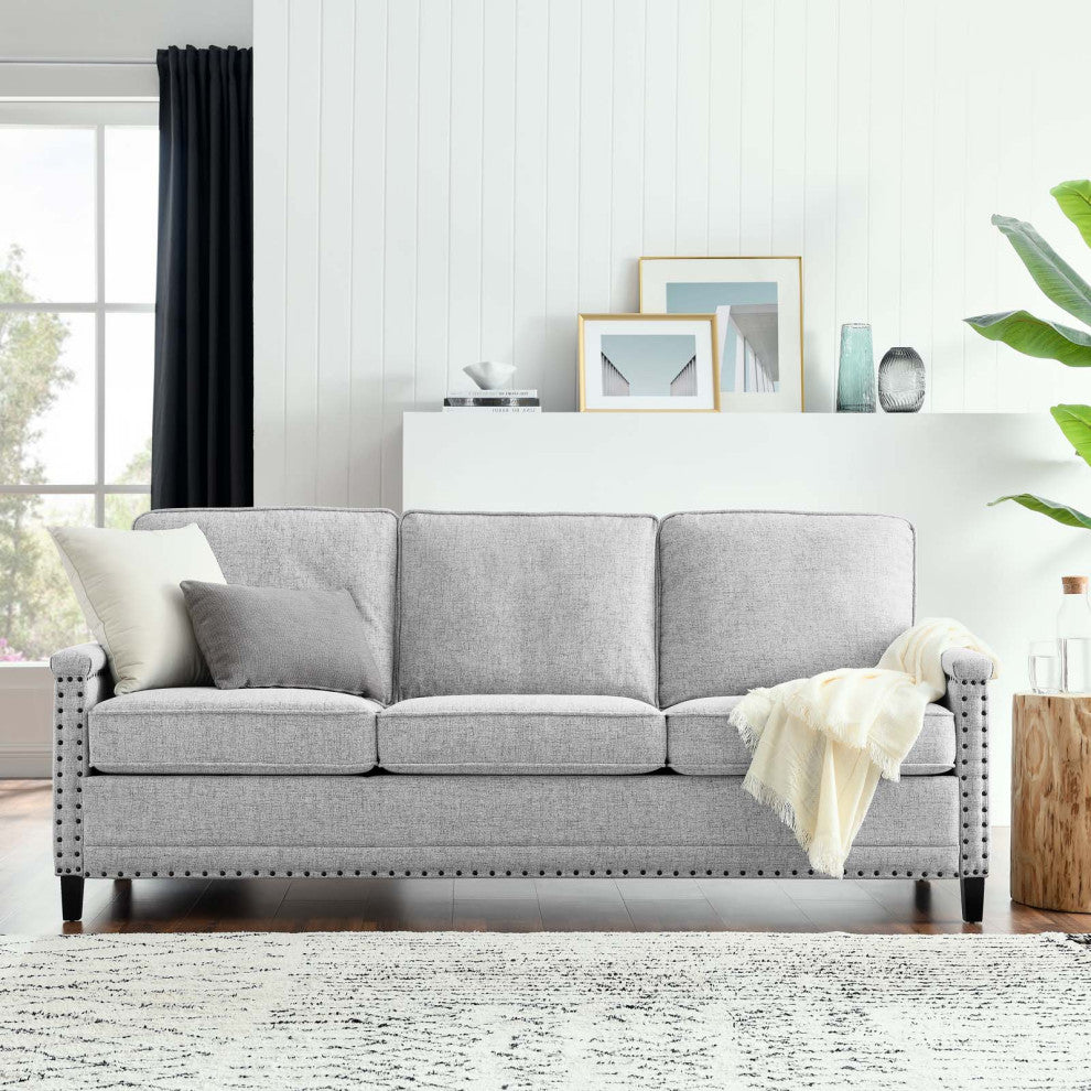 Sofa, Fabric, Grey Gray, Modern, Living Lounge Room Hotel Lobby Hospitality