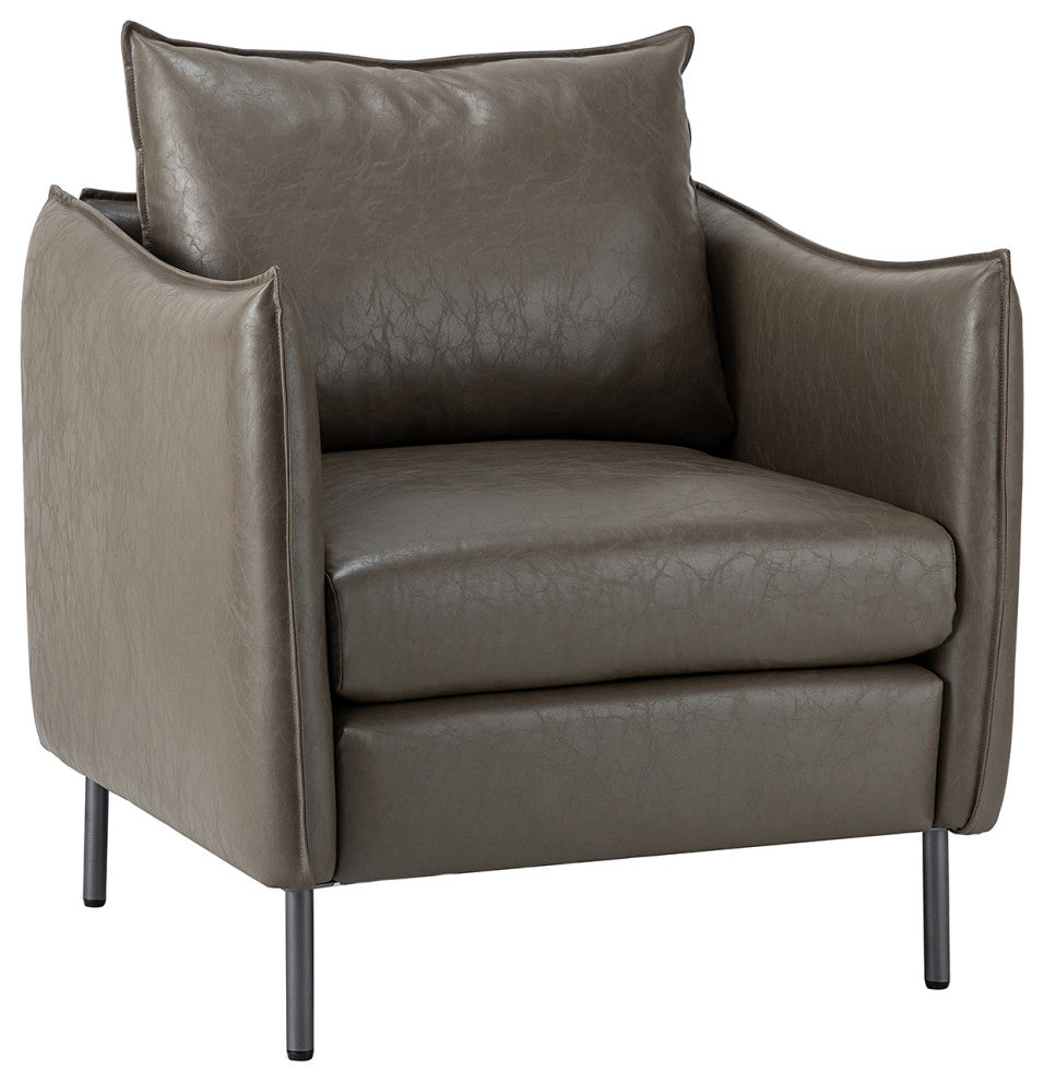 Traditional Leather Armchair With Metal Legs, Gray