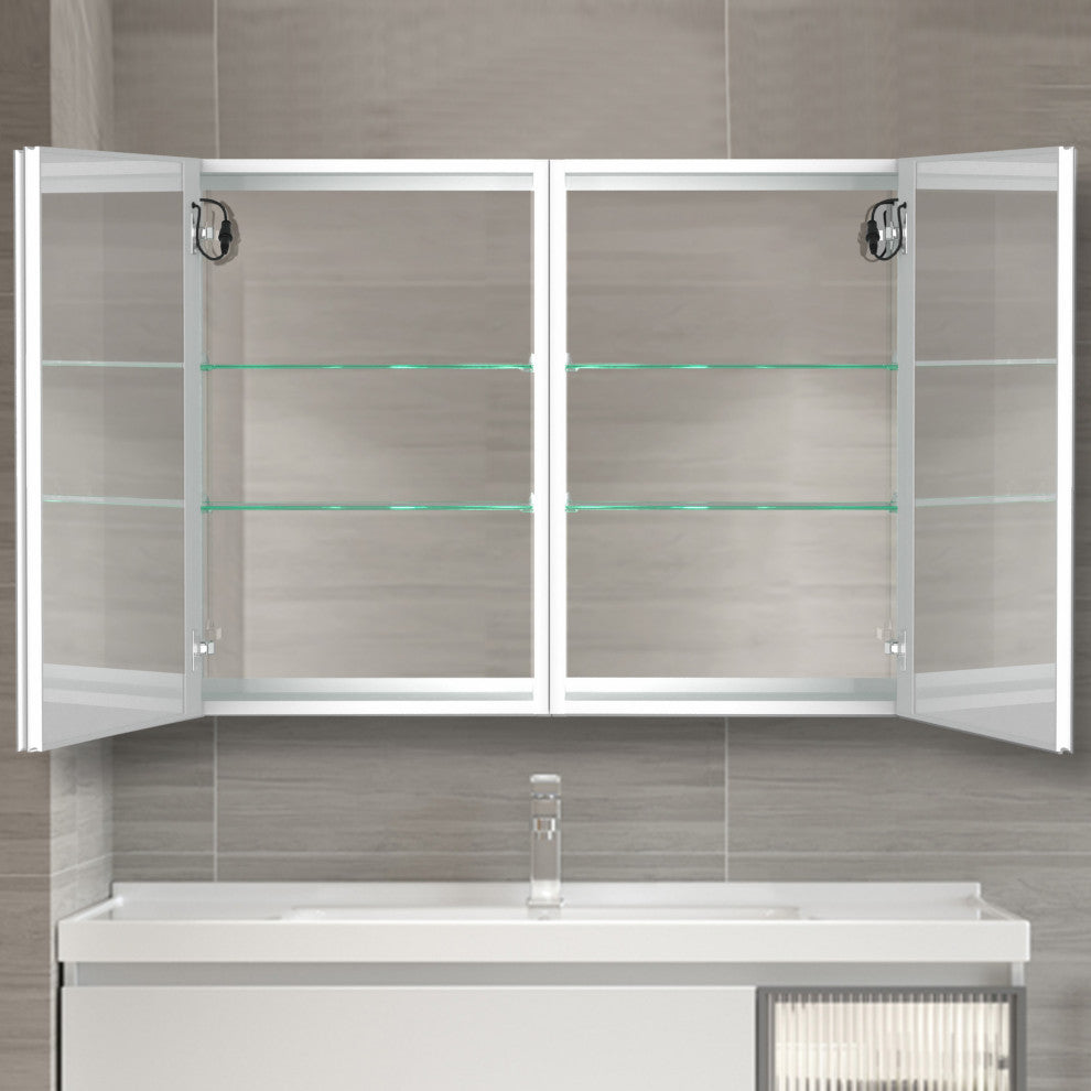 40" Aluminum Surface Mounted Medicine Cabinet with Two Doors and Mirror