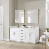 Gavino Vanity With Grain White Composite Stone Top, White/Brushed Gold, 72", No Mirror