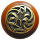 Tiger Lily Wood Knob, Antique Brass, Cherry Wood Finish, Antique Brass