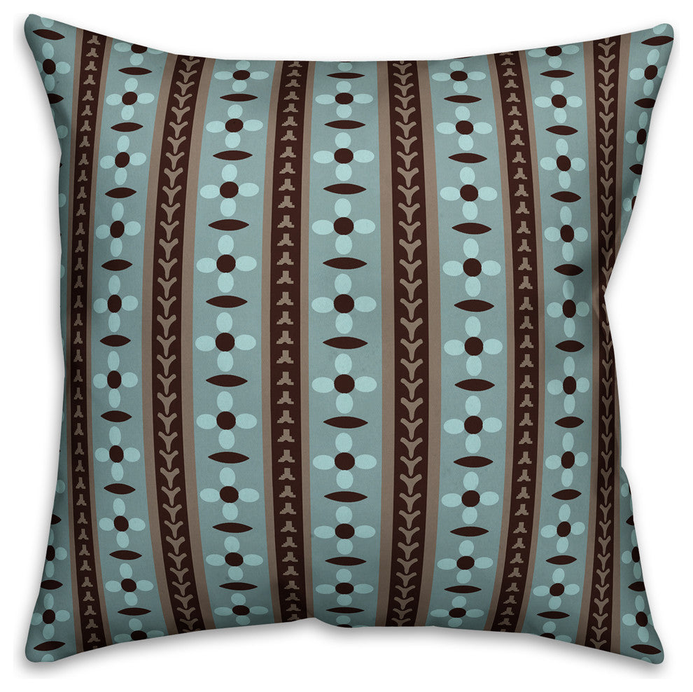 Folk Flower Pattern, Blue Throw Pillow, 16"x16"