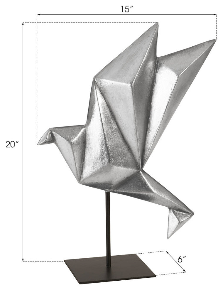 Origami Bird Table Top Sculpture, Silver Leaf