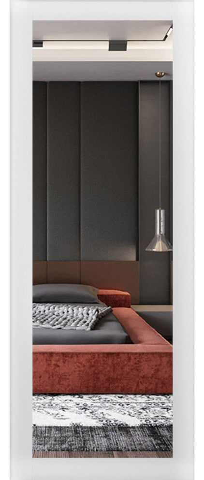Slab Barn Door 28 x 80, Lucia 1299 White & Mirror, Sliding