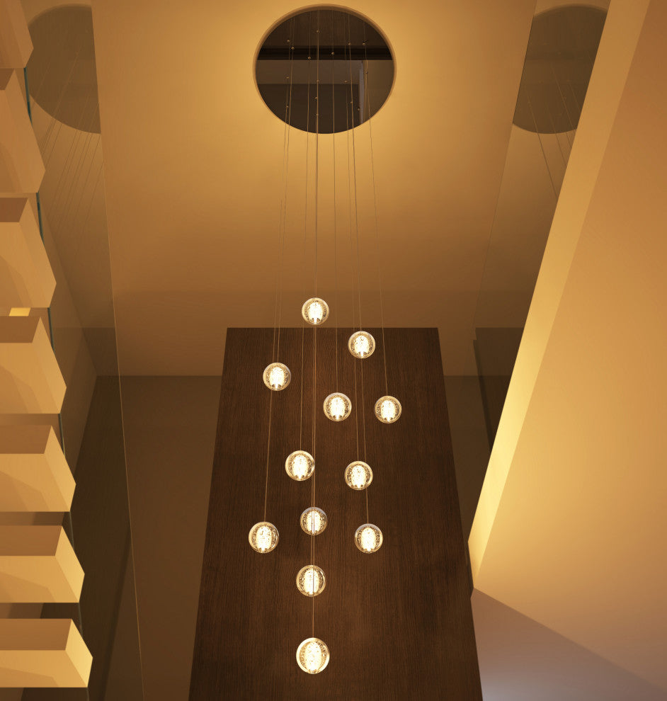Modern Crystal Ball Long Raindrop Chandelier for Entrance Foyer Staircase, 12-Light