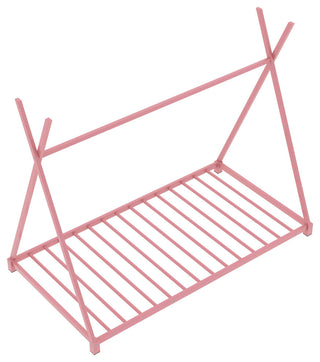 Metal Twin Size House Platform Bed with Triangle Structure, Pink