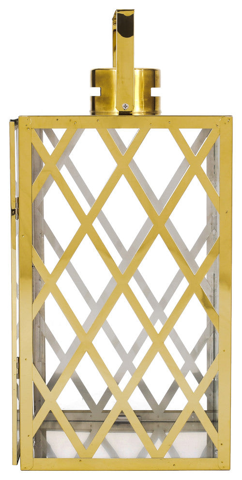 Cecil Outdoor 18" Modern Stainless Steel Lantern, Gold