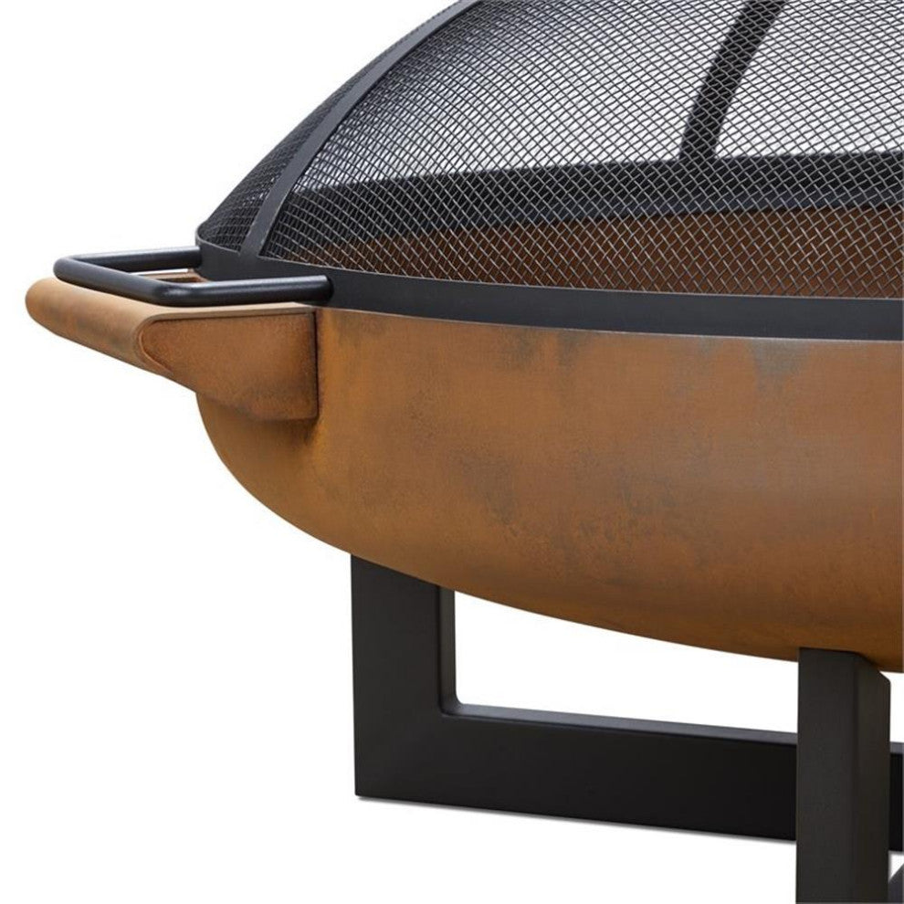 Real Flame La Porte 37" Round Wood Burning Steel Fire Pit in Rust Brown