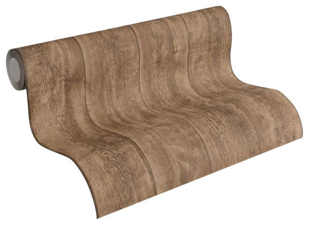 Faux Textured Wallpaper Wood, 708823, Brown, Sample