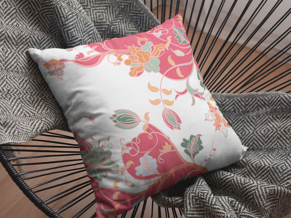 20" Red White Garden Decorative Suede Throw Pillow