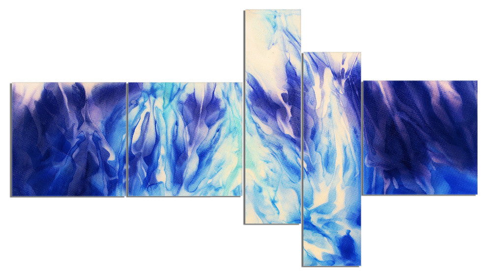 Blue Life, Abstract Canvas Art Print, 60"x32", 5 panels