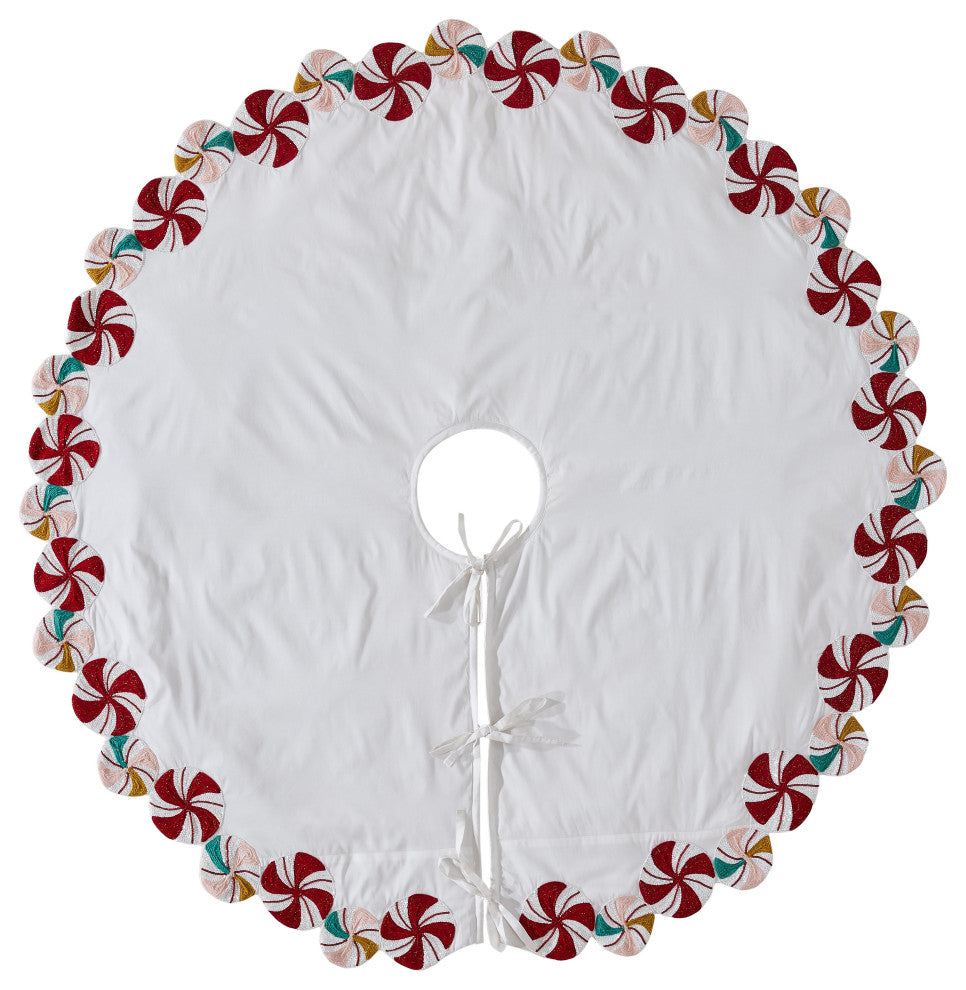 LIMITED EDITION Candy Swirl Hand Beaded Christmas Tree Skirt - 60"