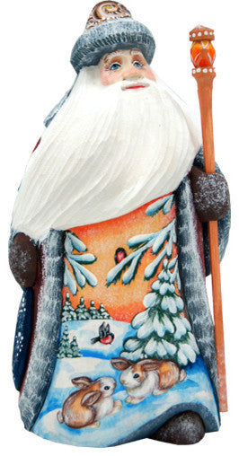 Bunny Friends Santa, Woodcarved Figurine