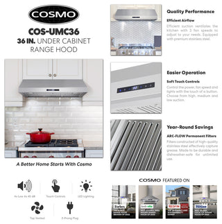 36" Under Cabinet Range Hood With Touch Controls, Stainless Steel