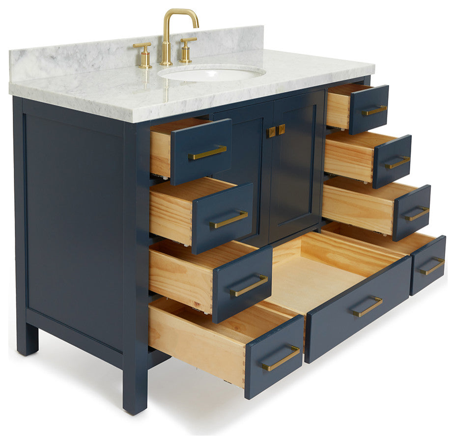 ARIEL Cambridge 49" Oval Sink Midnight Blue Vanity Carrara Top, No Mirror