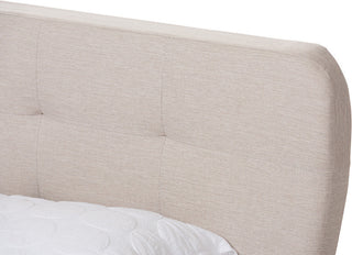 Laureo Mid-Century Light Beige Fabric Upholstered Full Size Platform Bed