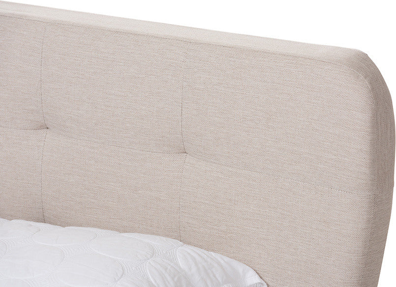 Laureo Mid-Century Light Beige Fabric Upholstered Full Size Platform Bed