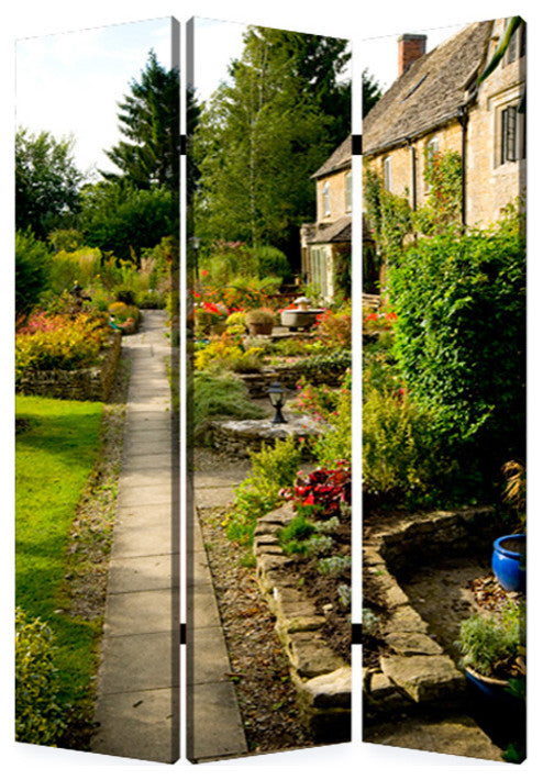 48" X 72" Multi Color Wood Canvas English Garden  Screen