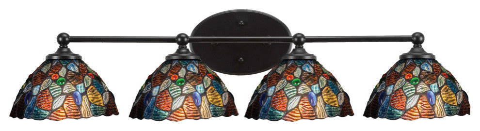 Capri 4-Light Bath Bar, Matte Black/Blue Mosaic Art