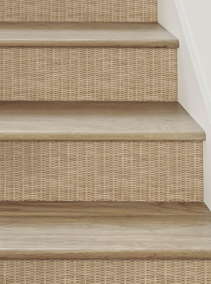 Rattan Weave Peel and Stick Stair Riser Strips, Natural, 48"x7", Set of 6
