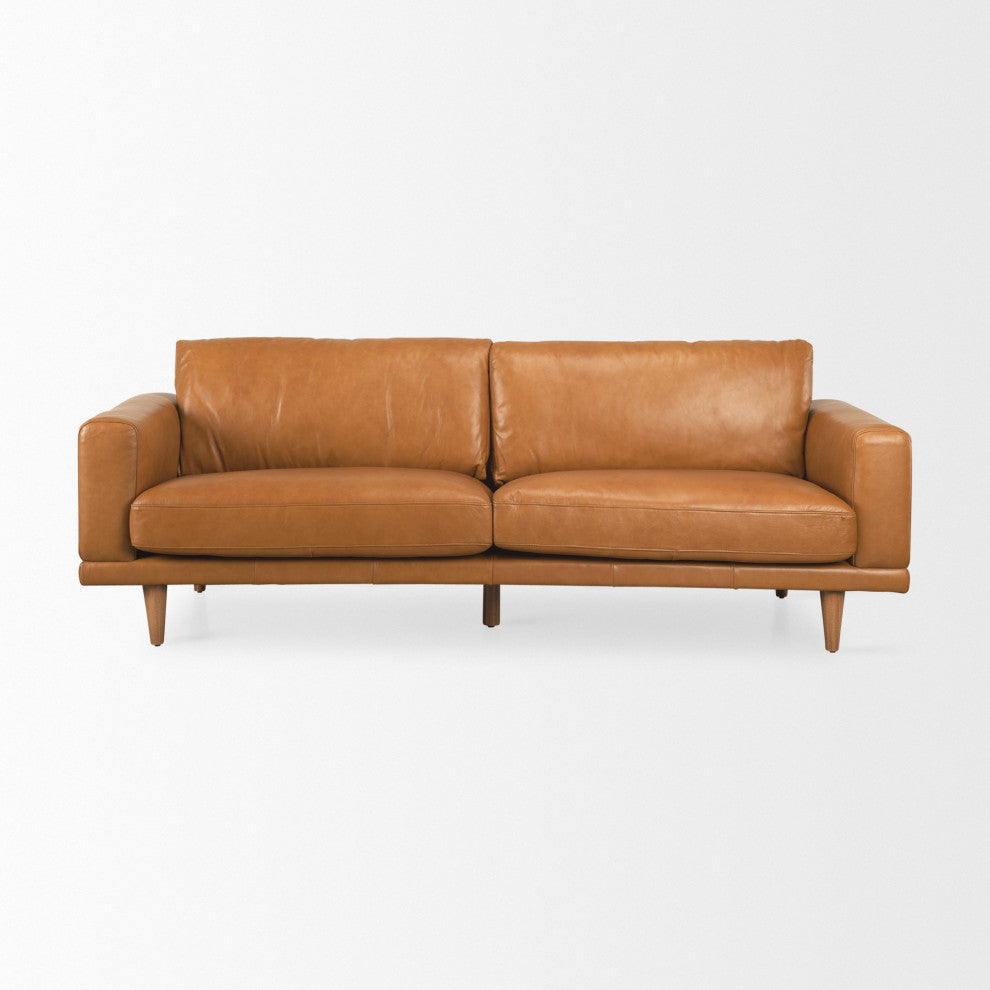 Cedrick 90.6Lx36.6Wx31.5H Tan Leather Sofa