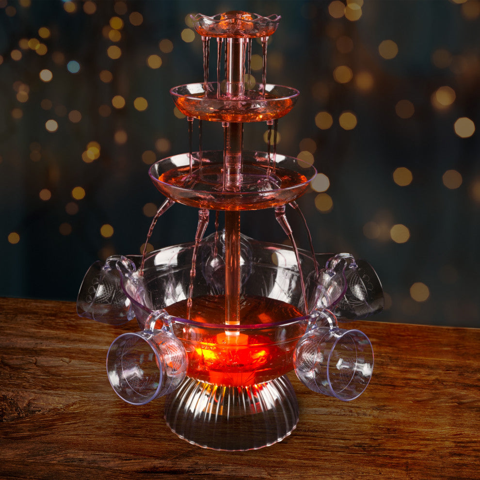 3-Tier Party Drink Dispenser 1.5-Gallon Punch Fountain LED Light Base, 5 Cups