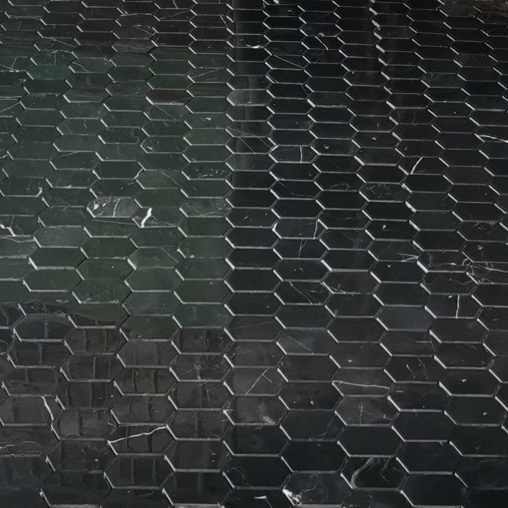 Nero Marquina Black Marble Constellation Hexagon Mosaic Tile Polished, 1 sheet