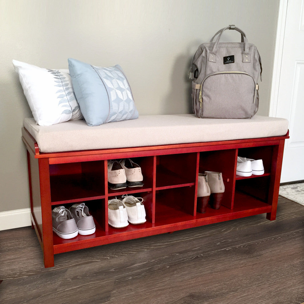 Wood Shoe Storage Bench, Red Mahogany