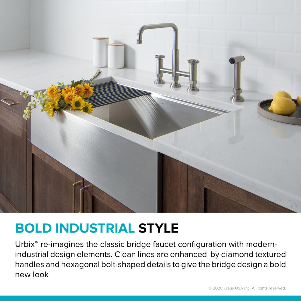 Urbix Bridge Kitchen Faucet, Spot Free Stainless Steel