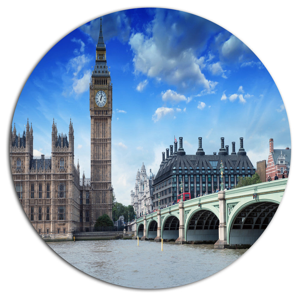 Houses Of Parliament And Westminster Bridge, Round Metal Wall Art, 23"