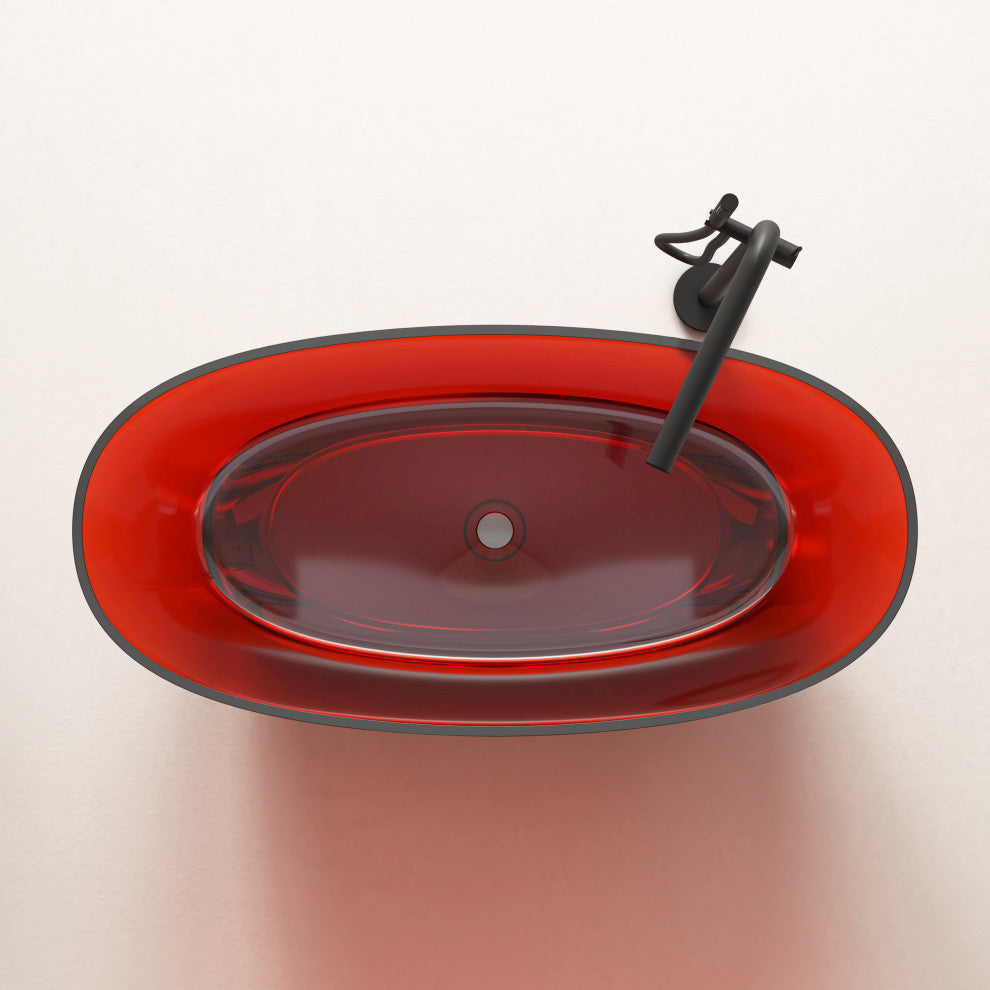 Vanity Art Freestanding Soaking Stone Resin Bathtub, Pure Resin Red, Small