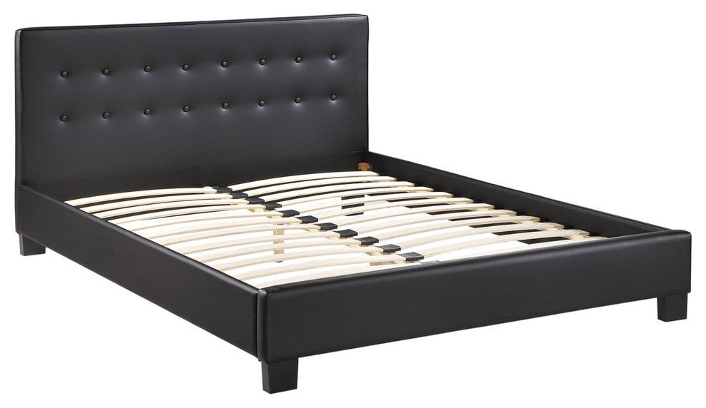 Modern Contemporary King Size Vinyl Bed Frame, Black Fabric