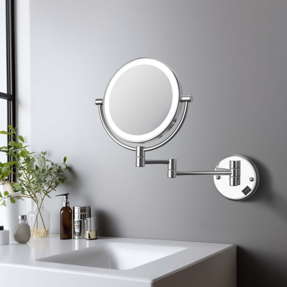 Circular LED Wall Mount Magnifying Make Up Mirror, Chrome