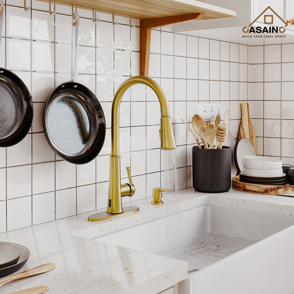 Single-Handle Pull Down Sprayer Kitchen Faucet with Touchless Sensor, Brushed Gold