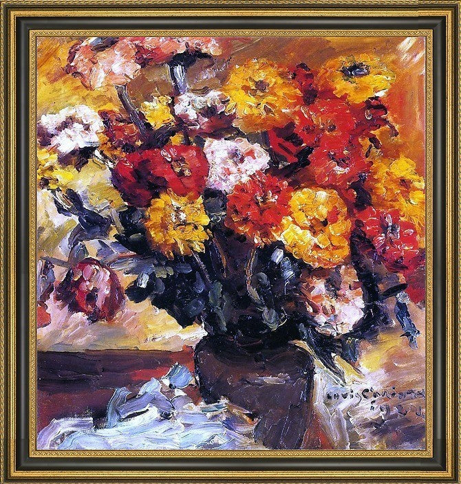 Lovis Corinth Zinnias Framed Premium Canvas Print, 16"x16"