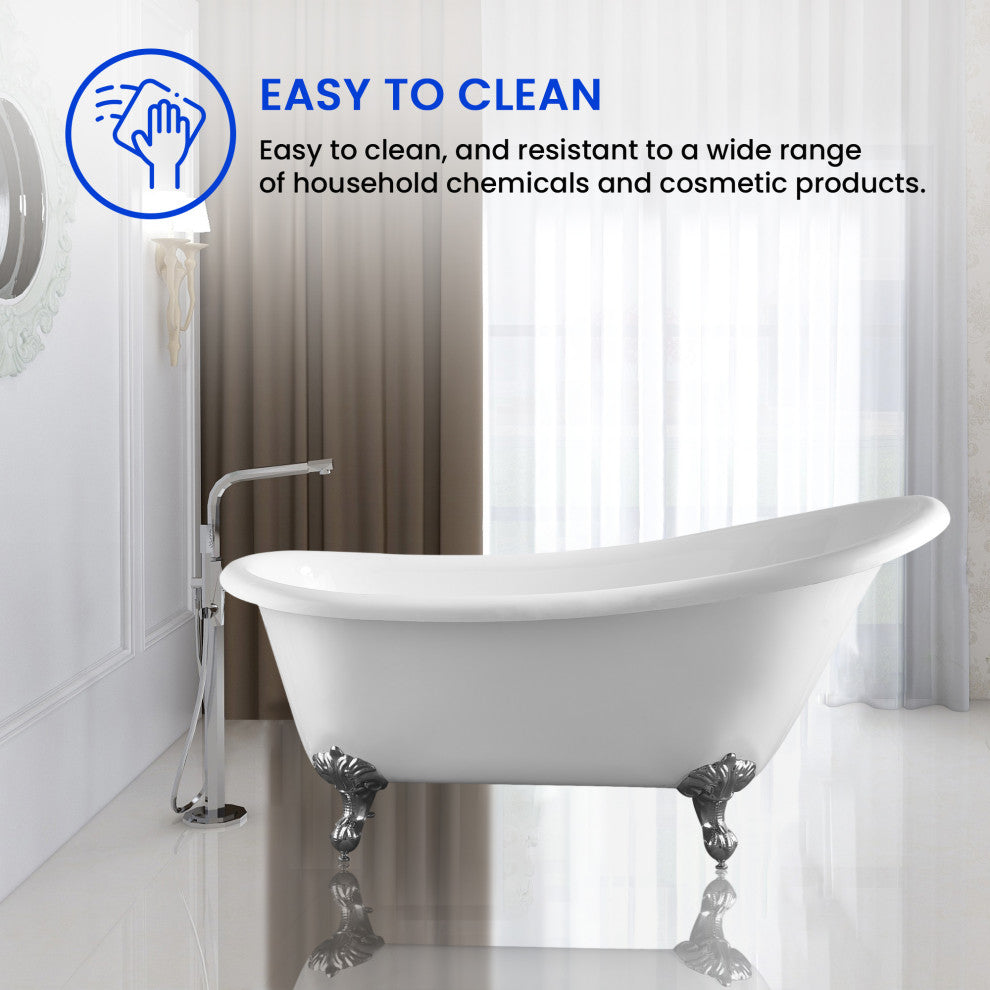 Vanity Art Freestanding Acrylic Soaking Bathtub, 67"x30"x31"